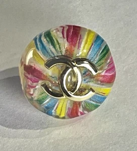 CHANEL Resin Bobble Button Marble-like  Stripes 1pc 19mm multi-color - Picture 1 of 3