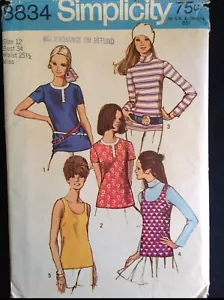 Pattern Simplicity 8834, misses’ blouses, tank tops, retro 70s sz 12 - Picture 1 of 2
