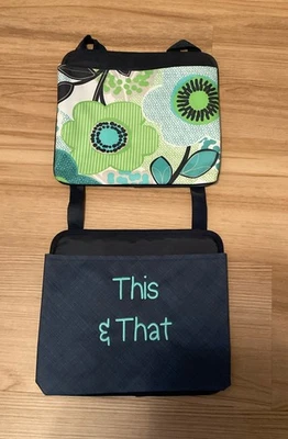 Thirty-One Oh Snap 存储口袋精美 2 件套花卉海军蓝绿色  — 第 1/4 张图片