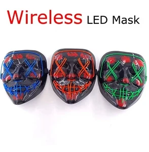 Drahtlose Neon LED leuchtende Reinigungsmaske Halloween Horror batteriebetrieben gruselig UK - Bild 1 von 25