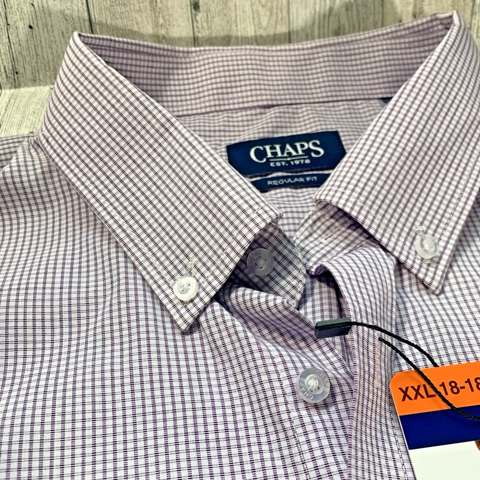 Chaps Men's Regular Fit Button-Down Dress Shirt Red Size XXL (18-18.5 34/35)