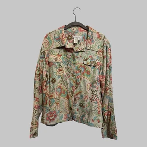 Coldwater Creek Artsy Multicolor Floral Paisley Tapestry Button Up Jacket Size L - Picture 1 of 9