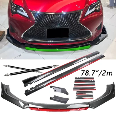 Carbon Fiber Look Red Front Lip Chin Bumper Side Skirt For Lexus RX350 RX450 - Image 1 of 4