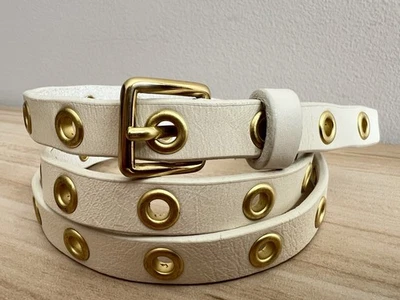 J. Cinturón ajustado de cuero blanco marfil Crew para mujer S/M ojales dorados de latón Foto 1 de 4