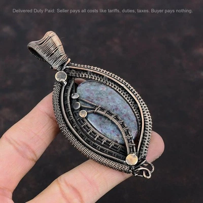 Oferta de Navidad Cobre Rubí En Azul Cianita Piedra Alambre Envuelto Colgante Joyería Foto 1 de 4