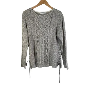Knox Rose Women's Cable Knit Side Tie Straps Detail Sweater Gray Minimalist Cozy - Picture 1 of 7