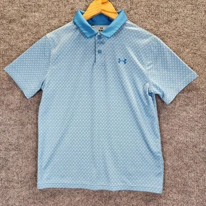 Under Armour Polo Shirt Youth Large Blue Hot Air Balloon Print Golf Performance - Picture 1 of 8