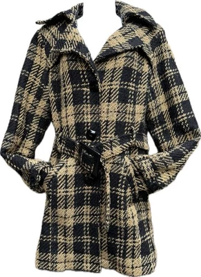 Abrigo de tweed a cuadros con hebilla BKE negro y tostado talla L retro vibraciones despistadas Foto 1 de 4