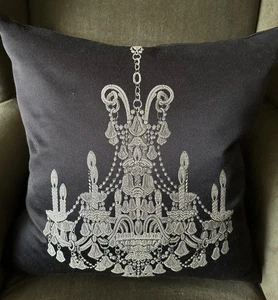 24”x24” Large Black Down Filled Satin Chic Decorative Throw Chandelier Pillow - Picture 1 of 6