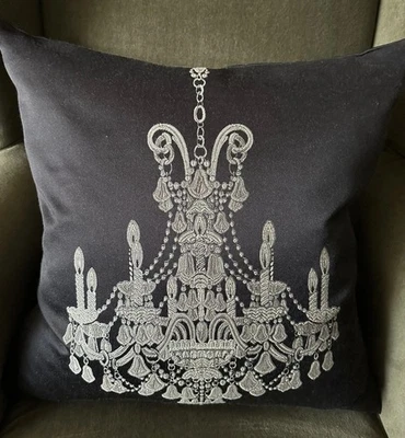 24”x24” Large Black Down Filled Satin Chic Decorative Throw Chandelier Pillow - Image 1 of 4