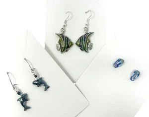 Tropical Fish & Dolphin Dangle Earrings & Flip Flop Stud Earrings - 3 pair - Picture 1 of 6