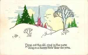 Vintage New Year Postcard Winter Church Scene W-317 Holiday Unposted - Picture 1 of 2