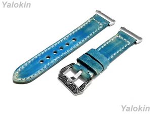 Turquoise Brushed Leather Stitched Band Strap for Fitbit Ionic Smartwatches - Picture 1 of 9