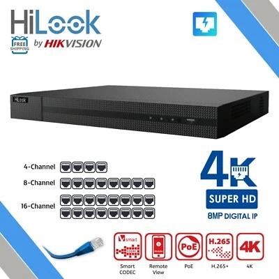 HILOOK BY HIKVISION CÁMARA PoE IP HILOOK 4/8/16 CANALES NVR 8MP 4K 5MP CCTV IP