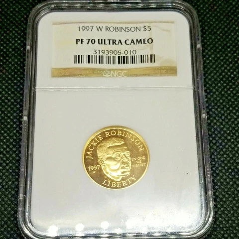 1997-W US Gold Baseball $5 Jackie Robinson Commemorative Proof - NGC PF70 UCAM Cover