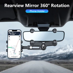 360° Car Rearview Mirror Phone Holder Telescopic Stand Support Car GPS Mount - Zdjęcie 1 z 12