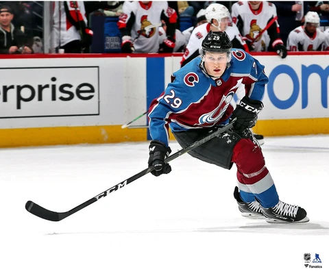 Nathan MacKinnon Colorado Avalanche Unsigned Burgundy Jersey Skating Photograph Cover