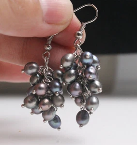 genuine freshwater black blue cultured pearl grape style Earring - Picture 1 of 1