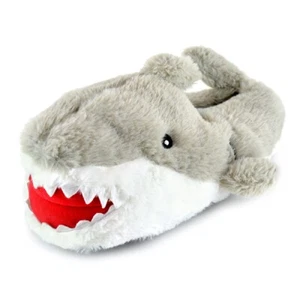 Mens Novelty Plush 3D Grey Shark Slippers - Picture 1 of 2