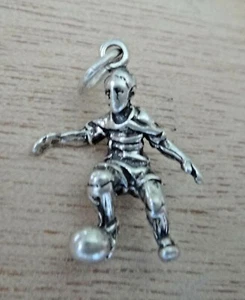 Sterling Silver 3D 16x20mm Male Boy Soccer Player with Ball Charm! - Picture 1 of 5