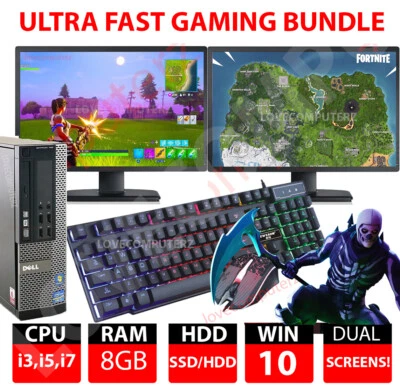 ULTRA FAST Gaming PC Bundle Intel Core i7 8GB 1TB GT710 DUAL SCREEN Windows 10 - Image 1 of 4
