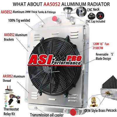 3Row Aluminum Radiator+Shroud Fan Fit 41-46,43 Chevy Truck Pickup Small Block,V8 - Изображение 1 из 4