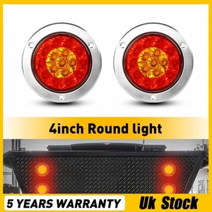 2X Red/Amber 16 LED 4" Round Truck Trailer RV Brake Stop Turn Signal Tail Lights - Picture 1 of 14