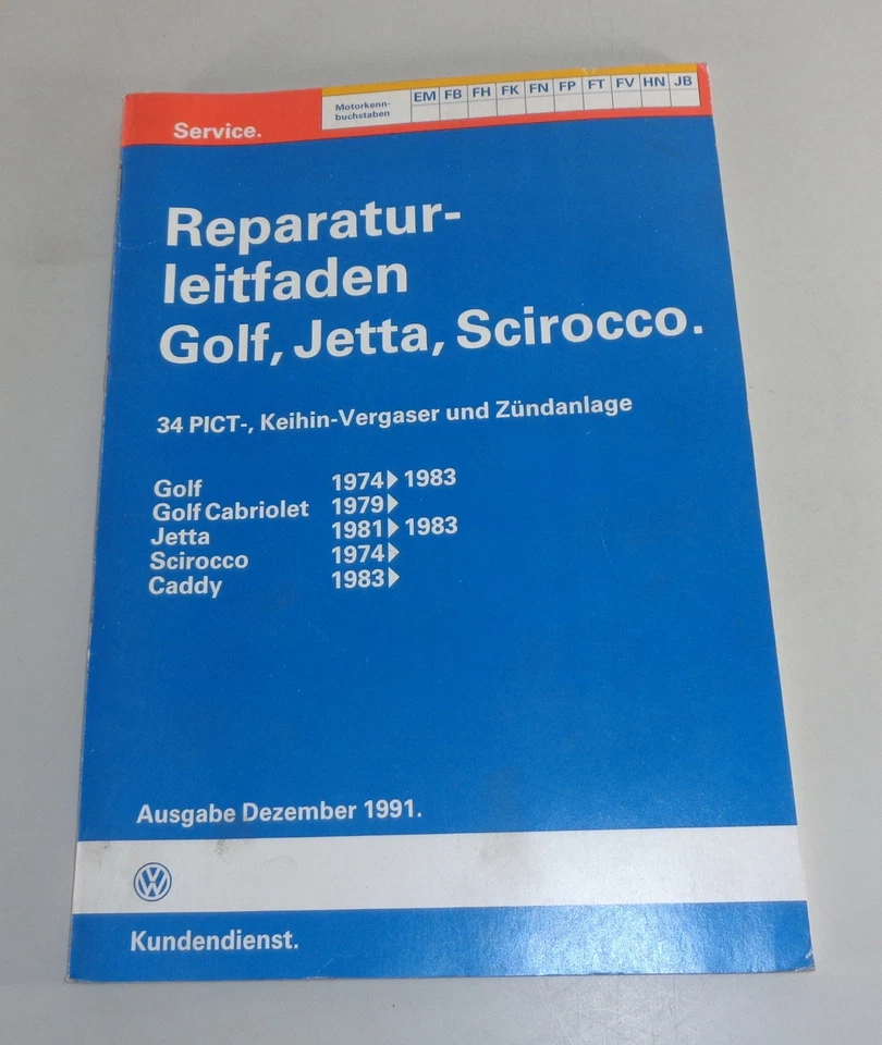 Manual de Taller VW Golf I/1 Cabrio + Caddy Jetta Carburador, Sistema Encendido - Imagen 1 de 1