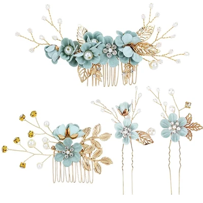 Juego de 4 peines para el cabello con tocados de novia, peine para el cabello hecho a mano flor perla barra para el cabello Foto 1 de 4