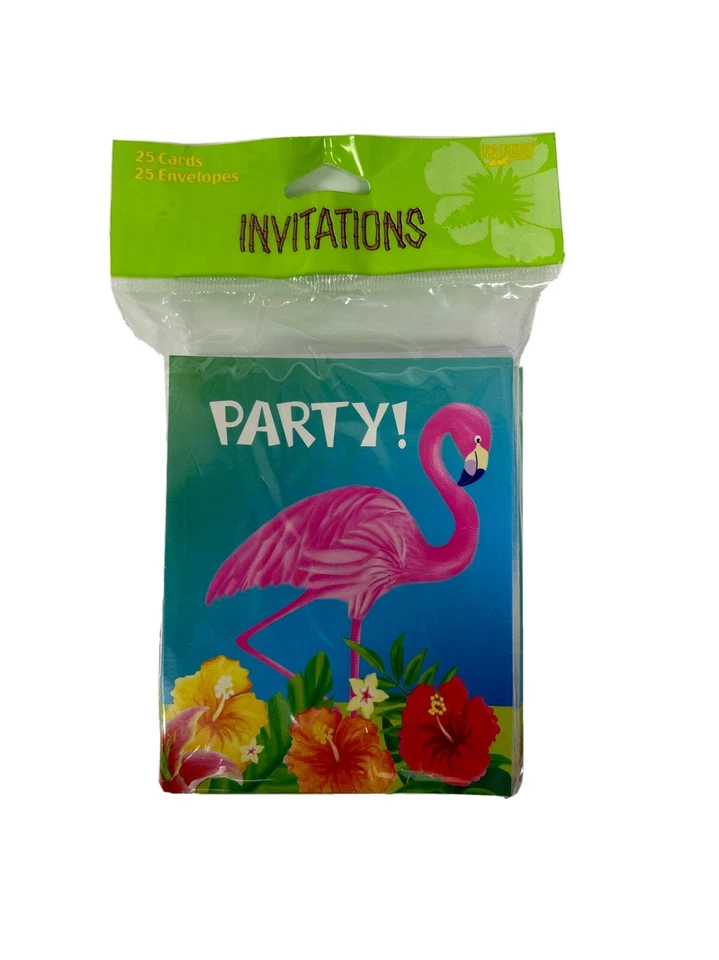 Hibiscus Heat Pink Flamingo Tropical Hawaiian Luau Beach Party Invitations - Image 1 of 1