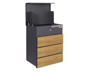 Courier-Friendly Wood-Effect Parcel Box – Lockable Grey Mailbox with Barcode - Picture 1 of 11