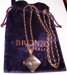 BRONZO ITALIA 18CT ROSE GOLD BRONZE BLACK MOTHER OF PEARL LONG 36" NECKLACE QVC - Picture 1 of 1
