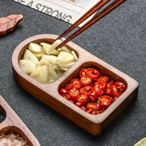 Solid Wood Tray 2/3/4 Grid Seasoning Tray Sushi Bread Sauce Tray Seasoning Tray - Picture 1 of 15