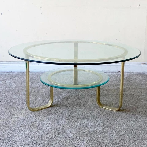 Mid Century Two Tier Gold Glass Top Coffee Table Attributed to Milo Baughman Cover