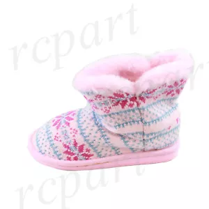 New girl's kids winter boots casual shoes pull up faux fur pink warm - Picture 1 of 3