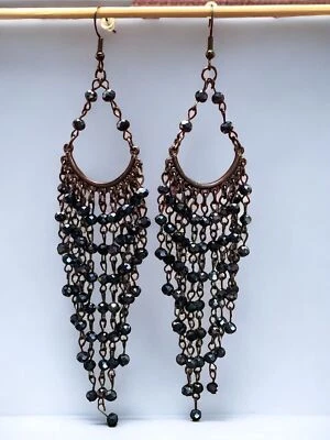 Винтажные вечеринки серый/черный кристалл падение подвеской богемное длинный пирсинг серьги 4,75» - Изображение 1 из 4
