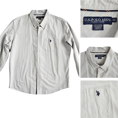 Polo Assn dos EUA. Camisa masculina XXL cinza claro bolso manga longa colarinho botão para baixo - Imagem 1 de 4