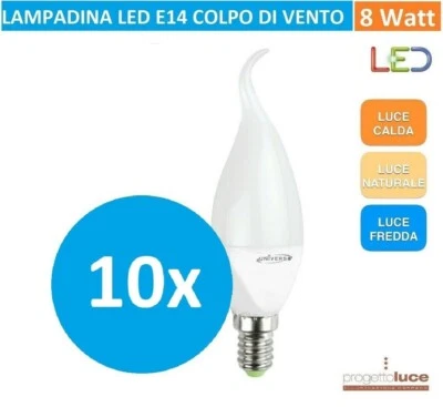 UNIVERSO 10 Lampadine led E14 8W FIAMMA COLPO DI VENTO LUCE CALDA NATURALE E FREDDA