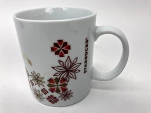 Starbucks Coffee Mug White Red Gold Flowers Snowflakes Holiday 12 Ounce Cup - Picture 1 of 5