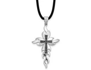 Sterling Silver Cross Pendant with Black Accent Diamonds - Picture 1 of 5