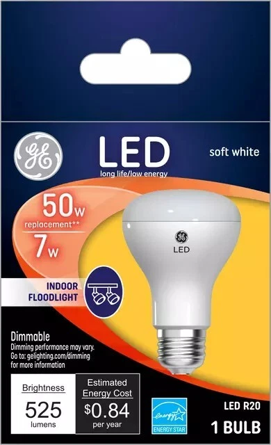 GE Lighting 41213 7W 525 Lumens Soft White R20 E26 LED Dimmable Floodlight Bulb - Image 1 of 1