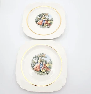 Vintage The Harker Pottery Company Square Plate 22 Karat Gold Trim Romance - Picture 1 of 5