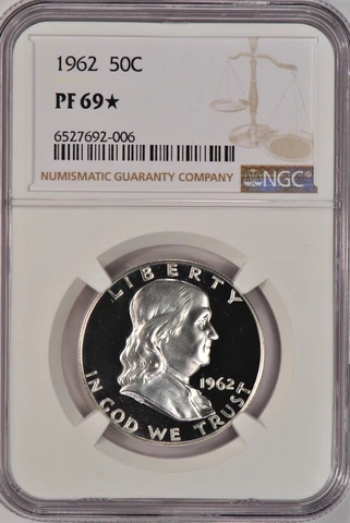 1962 Franklin Half Dollar Proof NGC PF 69 STAR PR69 CAMEO OBVERSE Cover