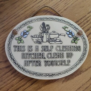 Vintage 1980s Trinity Pottery Hanging Plaque 7.25" x 5.5" Self Cleaning Kitchen - Picture 1 of 4