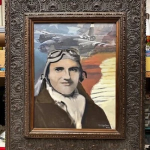 WW2 MILITARY USAAC USAF ID'd Bomber Pilot ORIGINAL ARTWORK OIL ON CANVAS - Bild 1 von 1