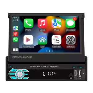 Android Single Din Car Radio Stereo Player Retractable Screen For Carplay Auto - Picture 1 of 6