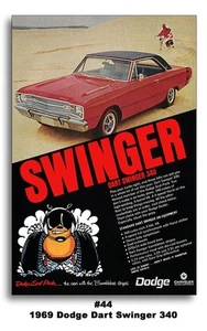 13x19 1969 DODGE DART SWINGER 340 V8 POSTER PRINT AD MOPAR SCAT PACK GT RALLYE - Foto 1 di 1