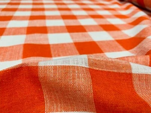 Gingham Checked Linen Fabric Plaid Material Buffalo Check 59" Wide ORANGE White - Picture 1 of 7