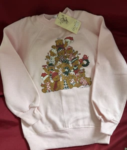 Art Beat Christmas Bear Tree Sweatshirt By Art Beat Light Pink Children Size 6-8 - Picture 1 of 4