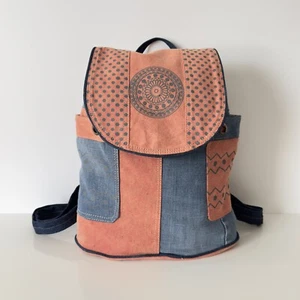Boho Style Canvas and Denim Patchwork Backpack - Mandala Print Bag - Picture 1 of 7